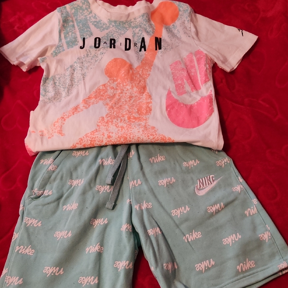 Jordan White Tee with Orange and Teal Accents